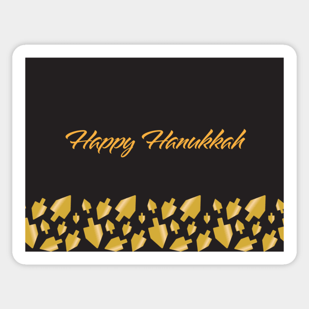 Happy Hanukkah greeting with Golden Dreidels illustration on Black background Sticker by sigdesign